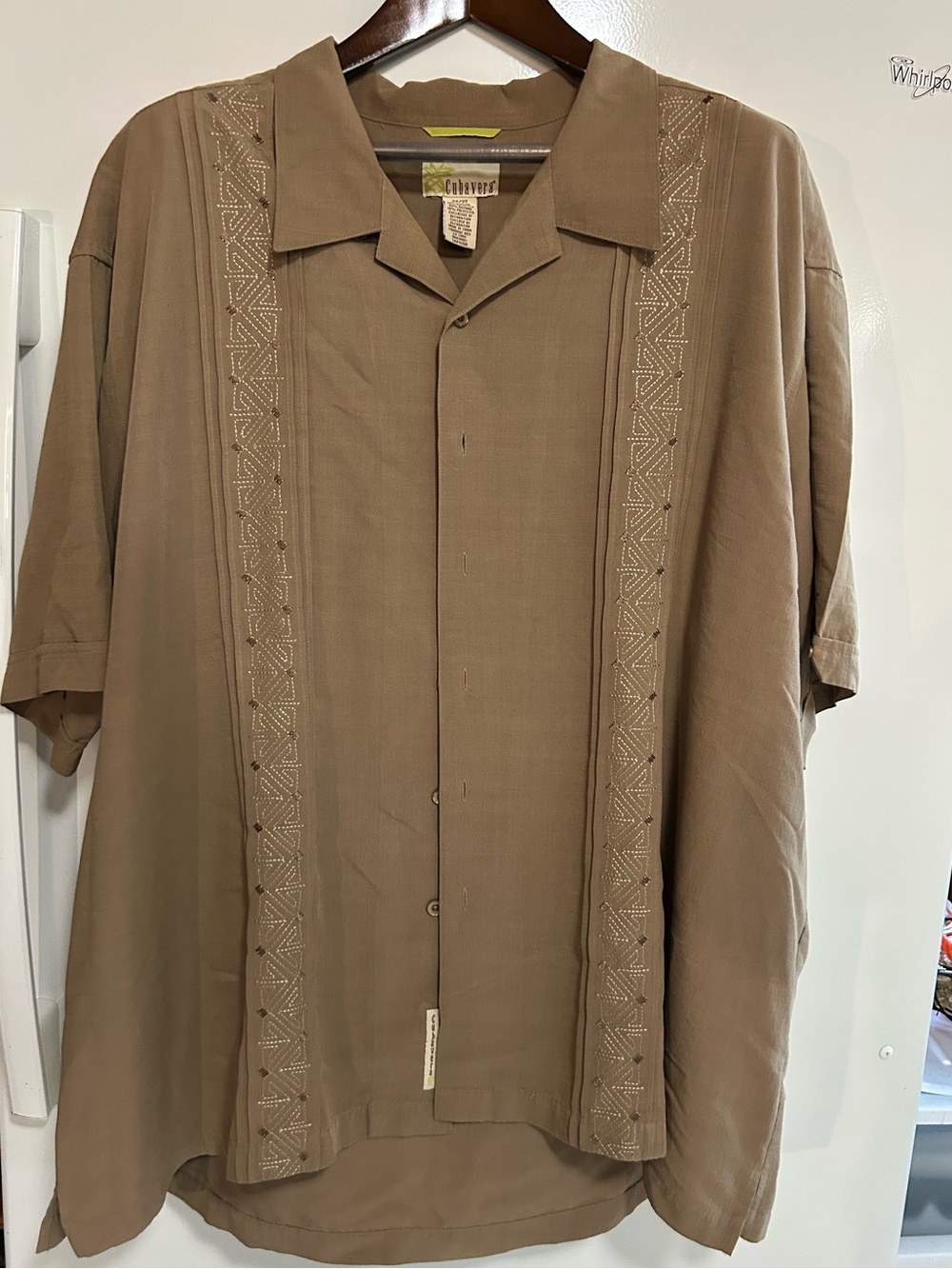 Cubavera Taupe men’s Short-Sleeve Shirt 3X 3T embroidered Button Up